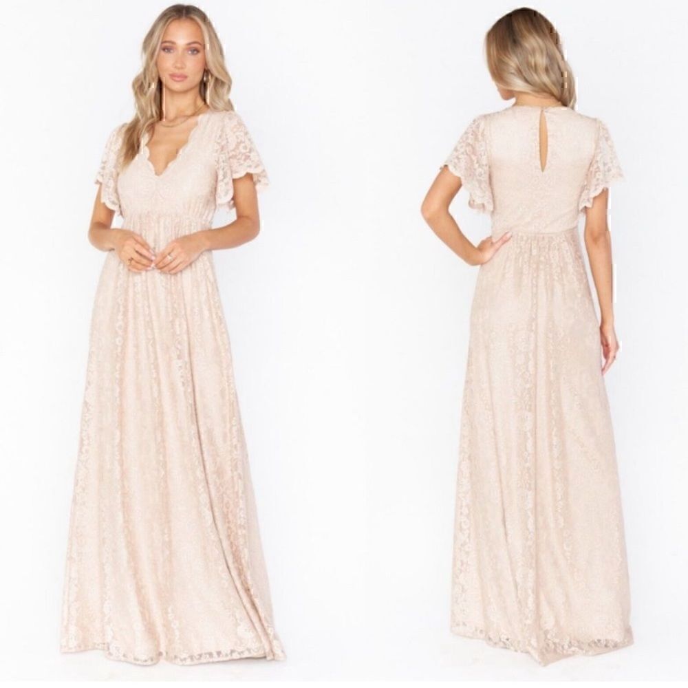 NWT Show Me Your Mumu Sandra Maxi Dress Champagne Forever Lace XS